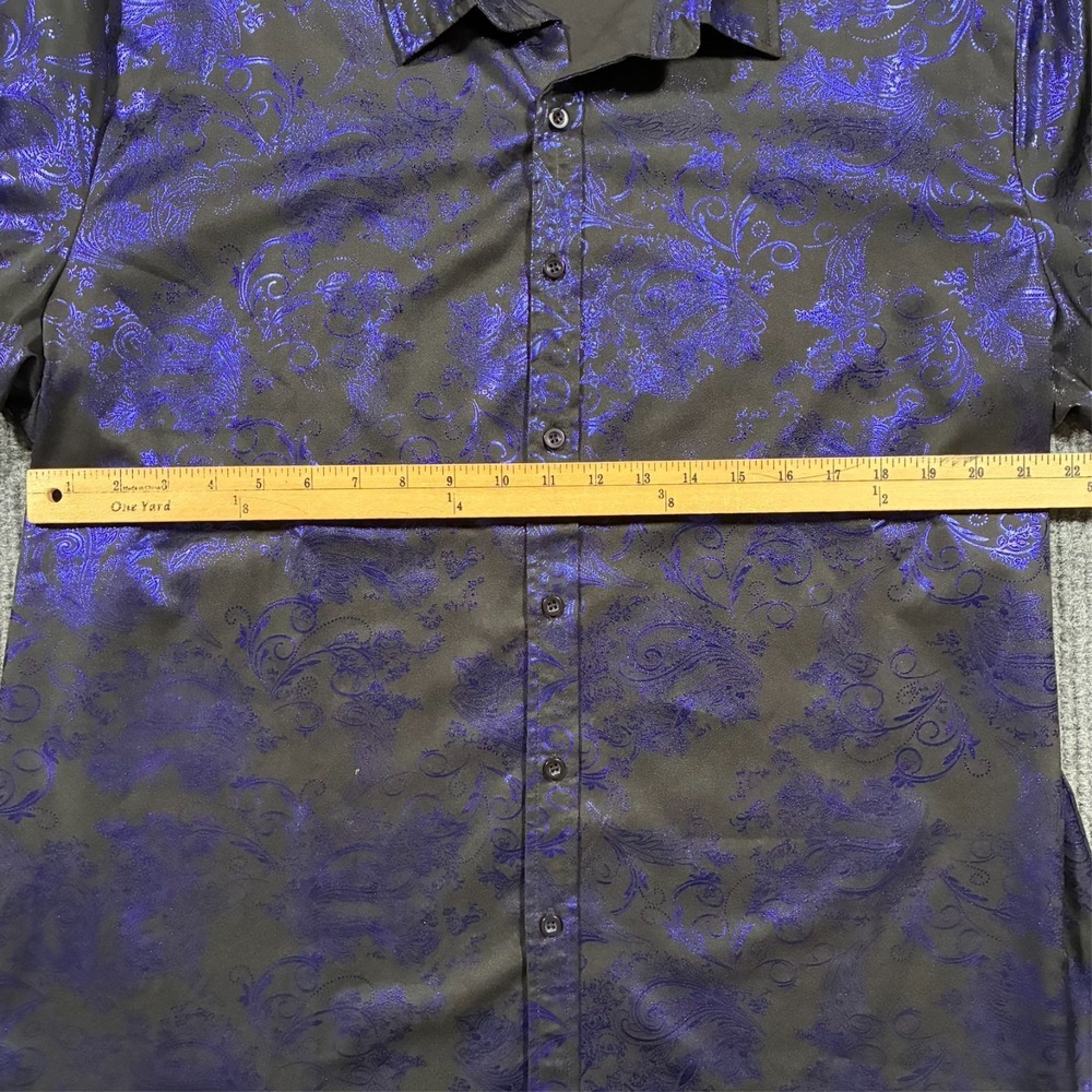 ZERoyaa Dress Shirt Mens 2XL Black Purple Floral Button Up Party Clubwear - Picture 6 of 8